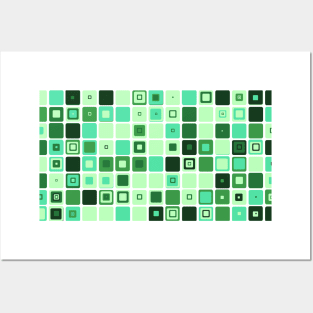 Abstract Green Squares Pattern Posters and Art